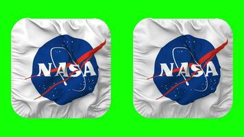 National Aeronautics and Space Administration, NASA Flag in Squire Shape Isolated with Plain and Bump Texture, 3D Rendering, Green Screen, Alpha Matte video