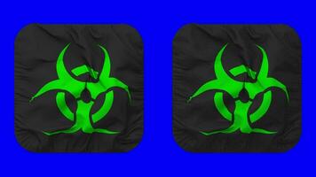 Danger biologique signe drapeau dans écuyer forme isolé avec plaine et bosse texture, 3d le rendu, vert filtrer, alpha mat video