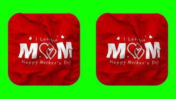 Happy Mothers Day Flag in Squire Shape Isolated with Plain and Bump Texture, 3D Rendering, Green Screen, Alpha Matte video