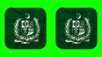 State Emblem of Pakistan, Coat of Arms Flag in Squire Shape Isolated with Plain and Bump Texture, 3D Rendering, Green Screen, Alpha Matte video