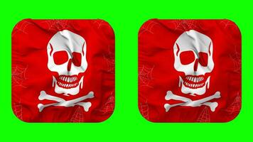 Skulls Danger Sign Flag in Squire Shape Isolated with Plain and Bump Texture, 3D Rendering, Green Screen, Alpha Matte video