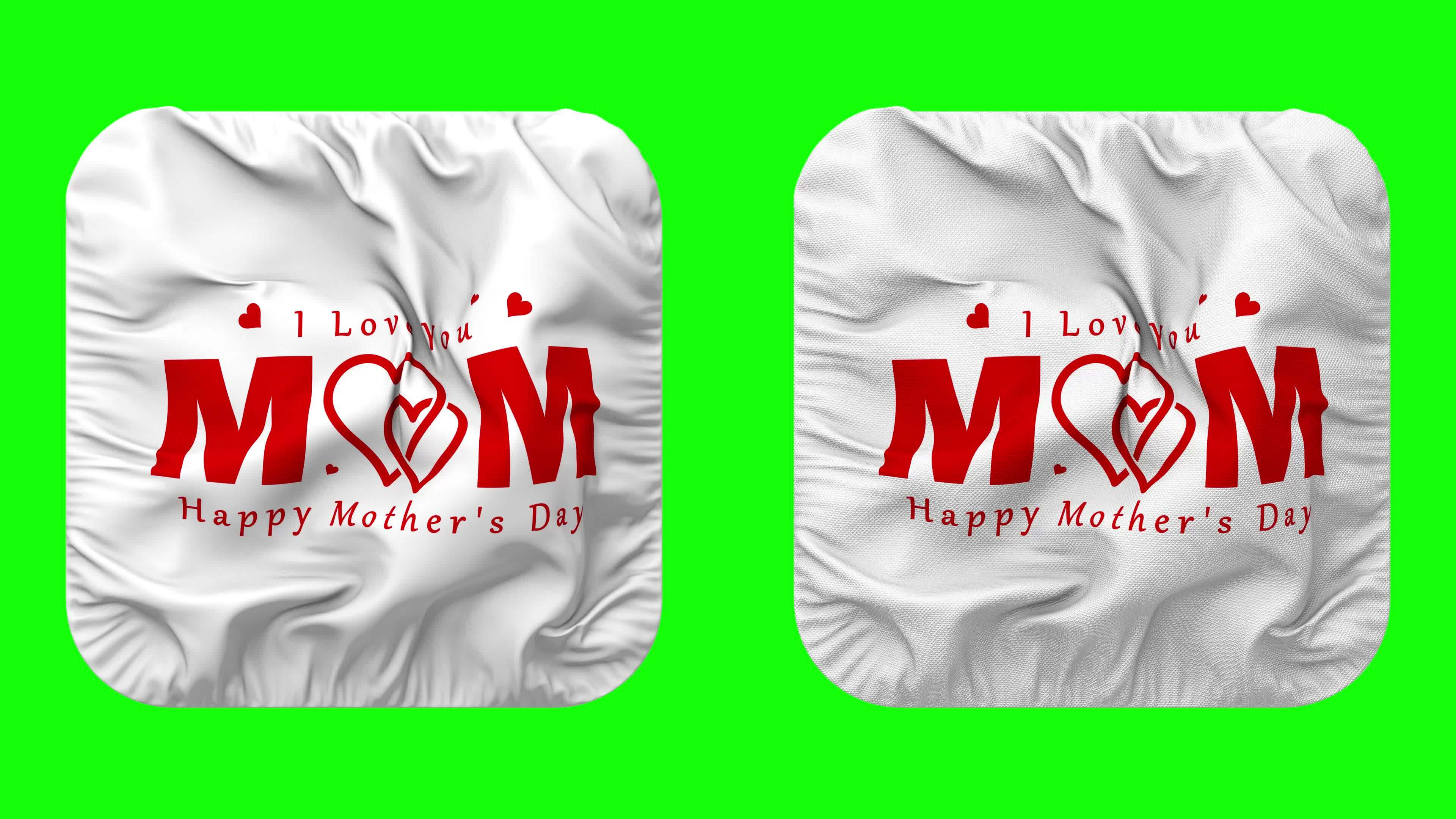 Happy Mothers Day Flag in Squire Shape Isolated with Plain and Bump