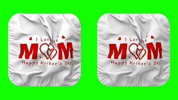 Happy Mothers Day Flag in Squire Shape Isolated with Plain and Bump Texture, 3D Rendering, Green Screen, Alpha Matte video