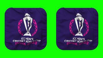 ICC Men Cricket World Cup 2023 India Flag in Squire Shape Isolated with Plain and Bump Texture, 3D Rendering, Green Screen, Alpha Matte video