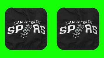 san Antonio éperons drapeau dans écuyer forme isolé avec plaine et bosse texture, 3d le rendu, vert filtrer, alpha mat video