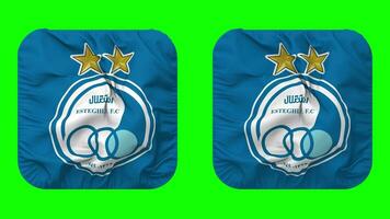 Esteghlal Football Club Flag in Squire Shape Isolated with Plain and Bump Texture, 3D Rendering, Green Screen, Alpha Matte video
