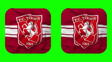 Football Club Twente Flag in Squire Shape Isolated with Plain and Bump Texture, 3D Rendering, Green Screen, Alpha Matte video