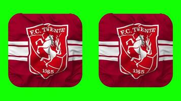 Football Club Twente Flag in Squire Shape Isolated with Plain and Bump Texture, 3D Rendering, Green Screen, Alpha Matte video