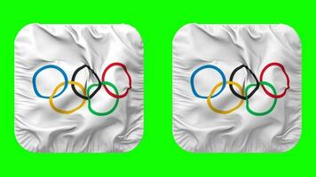 olympic spel, olympiska spel flagga i väpnare form isolerat med enkel och stöta textur, 3d tolkning, grön skärm, alfa matt video