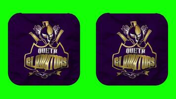 quetta gladiateurs, qg drapeau dans écuyer forme isolé avec plaine et bosse texture, 3d le rendu, vert filtrer, alpha mat video