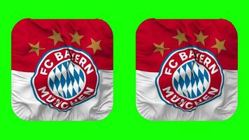 balle de foot club Bayern munchen e v, FCB drapeau dans écuyer forme isolé avec plaine et bosse texture, 3d le rendu, vert filtrer, alpha mat video