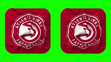 Atlanta Hawks Flag in Squire Shape Isolated with Plain and Bump Texture, 3D Rendering, Green Screen, Alpha Matte video