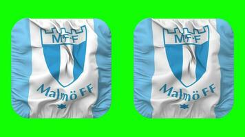 malmo fotbollsförening, malmo ff flagga i väpnare form isolerat med enkel och stöta textur, 3d tolkning, grön skärm, alfa matt video