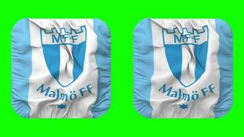 malmo futbol, malmo ff bandera en escudero forma aislado con llanura y bache textura, 3d representación, verde pantalla, alfa mate video