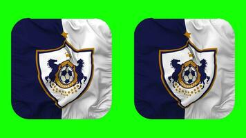 qarabag futbol klubu, qarabag fk drapeau dans écuyer forme isolé avec plaine et bosse texture, 3d le rendu, vert filtrer, alpha mat video