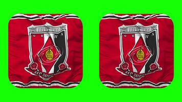 urawa rouge diamants drapeau dans écuyer forme isolé avec plaine et bosse texture, 3d le rendu, vert filtrer, alpha mat video