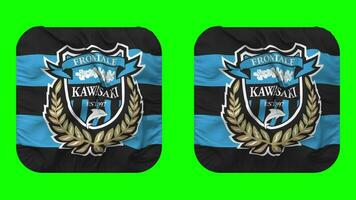 Kawasaki Frontale Football Club Flag in Squire Shape Isolated with Plain and Bump Texture, 3D Rendering, Green Screen, Alpha Matte video