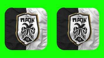 paok fotboll klubb flagga i väpnare form isolerat med enkel och stöta textur, 3d tolkning, grön skärm, alfa matt video