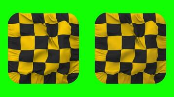 Racing Black and Yellow Checkered Flag in Squire Shape Isolated with Plain and Bump Texture, 3D Rendering, Green Screen, Alpha Matte video