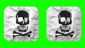 Skulls Danger Sign Flag in Squire Shape Isolated with Plain and Bump Texture, 3D Rendering, Green Screen, Alpha Matte video