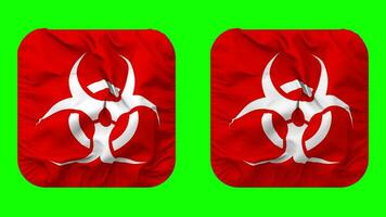 Biohazard Sign Flag in Squire Shape Isolated with Plain and Bump Texture, 3D Rendering, Green Screen, Alpha Matte video