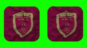 Al Wahda Football Club Flag in Squire Shape Isolated with Plain and Bump Texture, 3D Rendering, Green Screen, Alpha Matte video