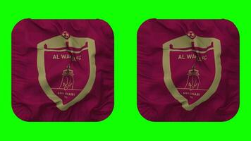 Al wahda Football club drapeau dans écuyer forme isolé avec plaine et bosse texture, 3d le rendu, vert filtrer, alpha mat video