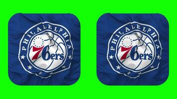 Philadelphia 76ers Flag in Squire Shape Isolated with Plain and Bump Texture, 3D Rendering, Green Screen, Alpha Matte video