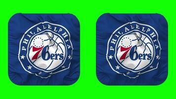 Filadélfia 76ers bandeira dentro escudeiro forma isolado com avião e colisão textura, 3d Renderização, verde tela, alfa fosco video