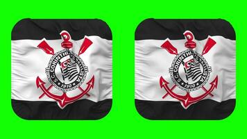 Sport Club Corinthians Paulista Flag in Squire Shape Isolated with Plain and Bump Texture, 3D Rendering, Green Screen, Alpha Matte video