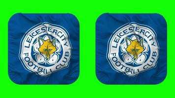 Leicester ciudad fútbol americano club bandera en escudero forma aislado con llanura y bache textura, 3d representación, verde pantalla, alfa mate video