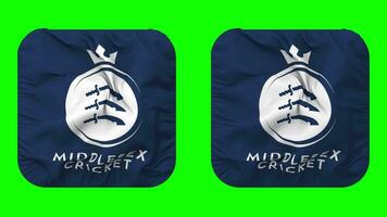 Middlesex Cricket, Middlesex County Cricket Club Flag in Squire Shape Isolated with Plain and Bump Texture, 3D Rendering, Green Screen, Alpha Matte video