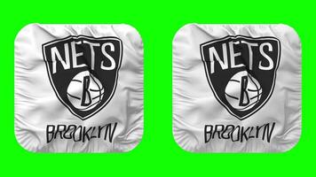 Brooklyn Nets Flag in Squire Shape Isolated with Plain and Bump Texture, 3D Rendering, Green Screen, Alpha Matte video