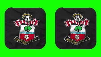 Southampton fútbol americano club bandera en escudero forma aislado con llanura y bache textura, 3d representación, verde pantalla, alfa mate video