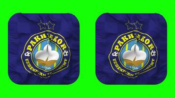 fc pakhtakor Tashkent bandera en escudero forma aislado con llanura y bache textura, 3d representación, verde pantalla, alfa mate video