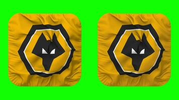 Wolverhampton vagabonds Football club drapeau dans écuyer forme isolé avec plaine et bosse texture, 3d le rendu, vert filtrer, alpha mat video