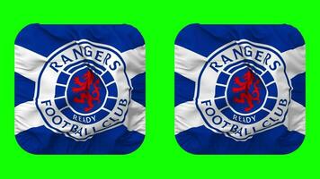 rangers calcio club bandiera nel scudiero forma isolato con pianura e urto struttura, 3d rendering, verde schermo, alfa Opaco video