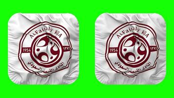 Al faisaly ksa Football club drapeau dans écuyer forme isolé avec plaine et bosse texture, 3d le rendu, vert filtrer, alpha mat video