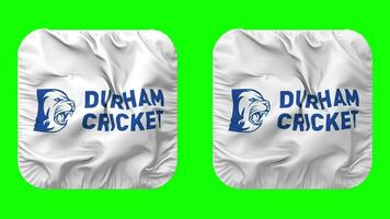 Durham Cricket, Durham County Cricket Club Flag in Squire Shape Isolated with Plain and Bump Texture, 3D Rendering, Green Screen, Alpha Matte video