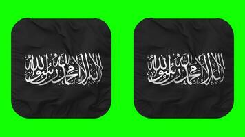 Schahada islamisch Flagge im Knappe gestalten isoliert mit einfach und stoßen Textur, 3d Wiedergabe, Grün Bildschirm, Alpha matt video