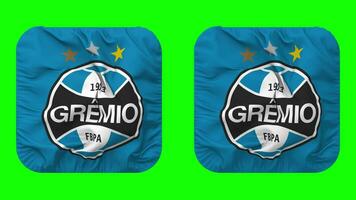 Gremio Foot Ball Porto Alegrense Flag in Squire Shape Isolated with Plain and Bump Texture, 3D Rendering, Green Screen, Alpha Matte video