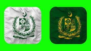 State Emblem of Pakistan, Coat of Arms Flag in Squire Shape Isolated with Plain and Bump Texture, 3D Rendering, Green Screen, Alpha Matte video