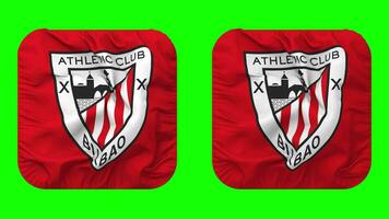 athlétique Bilbao Football club drapeau dans écuyer forme isolé avec plaine et bosse texture, 3d le rendu, vert filtrer, alpha mat video
