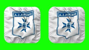 Association de la Jeunesse Auxerroise, AJ Auxerre Football Club Flag in Squire Shape Isolated with Plain and Bump Texture, 3D Rendering, Green Screen, Alpha Matte video