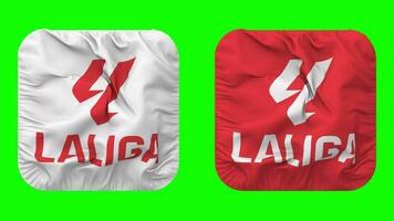 La Liga, Campeonato Nacional de Liga de Primera Division Flag in Squire Shape Isolated with Plain and Bump Texture, 3D Rendering, Green Screen, Alpha Matte video
