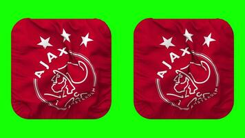 Amsterdamsche Football Club Ajax, AFC Ajax, Ajax Amsterdam Football Club Flag in Squire Shape Isolated with Plain and Bump Texture, 3D Rendering, Green Screen, Alpha Matte video
