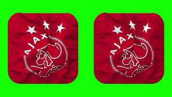 Amsterdamsche Football Club Ajax, AFC Ajax, Ajax Amsterdam Football Club Flag in Squire Shape Isolated with Plain and Bump Texture, 3D Rendering, Green Screen, Alpha Matte video