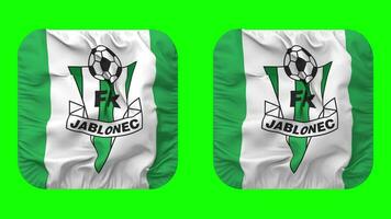 FK Jablonec Flag in Squire Shape Isolated with Plain and Bump Texture, 3D Rendering, Green Screen, Alpha Matte video