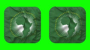 afrikansk union flagga i väpnare form isolerat med enkel och stöta textur, 3d tolkning, grön skärm, alfa matt video