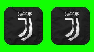 juventus Football club drapeau dans écuyer forme isolé avec plaine et bosse texture, 3d le rendu, vert filtrer, alpha mat video